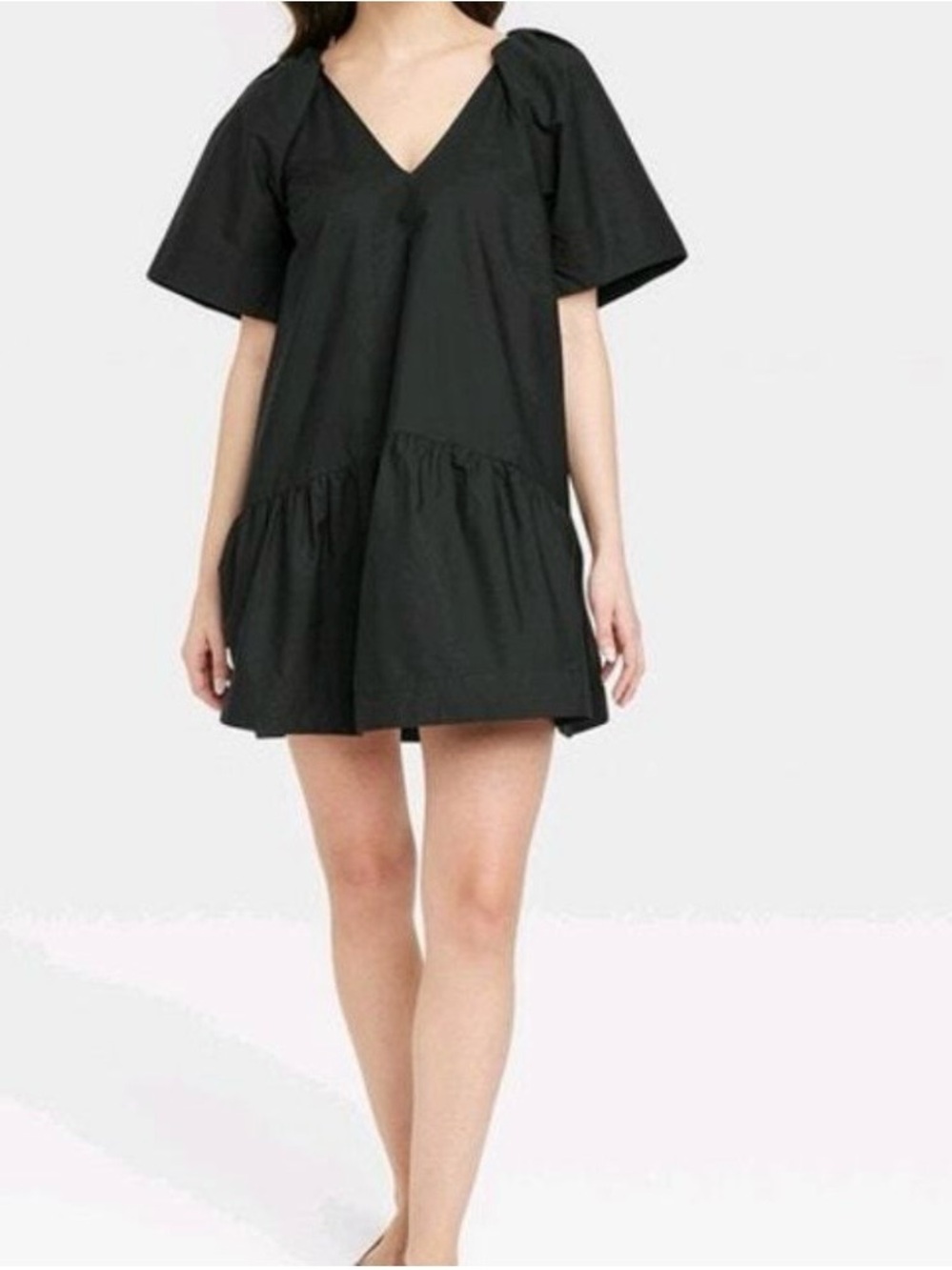 A New Day Black Flutter Short Sleeve Mini Dress Crafted Cotton Poplins (SKU637)